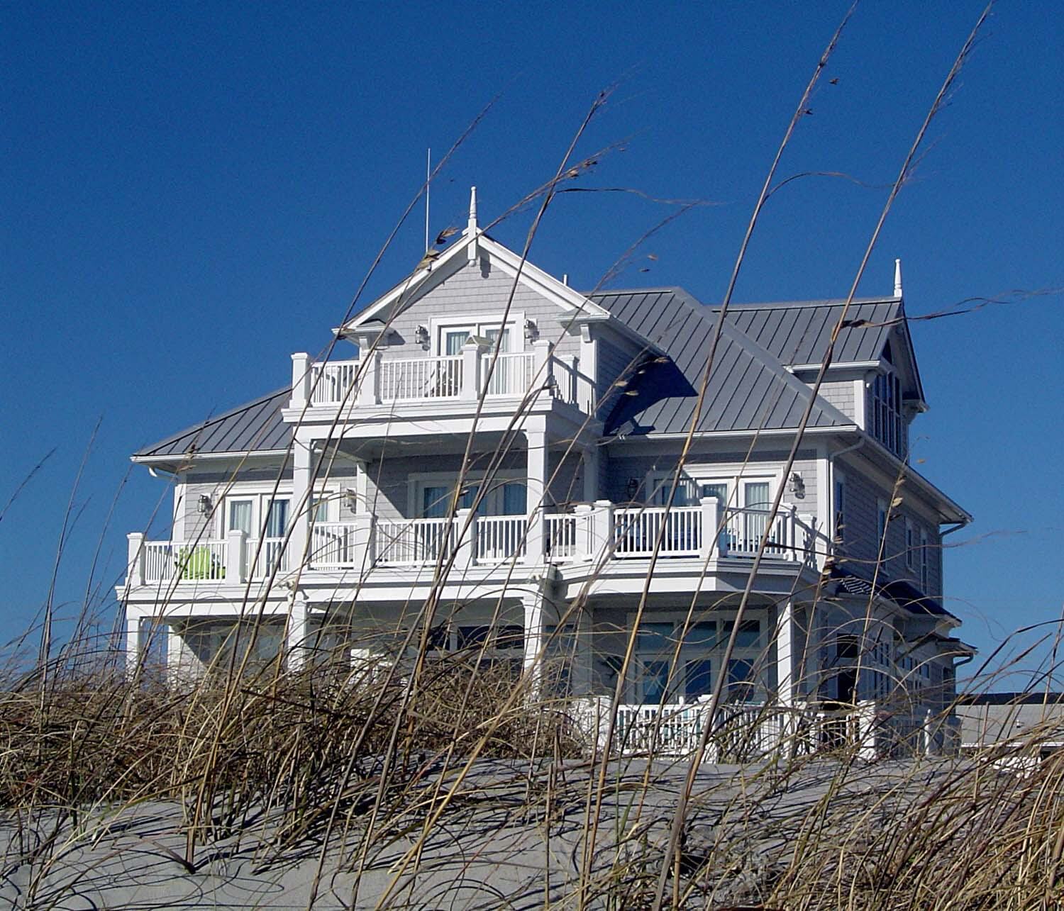 atlantic beach custom home facade with reeds